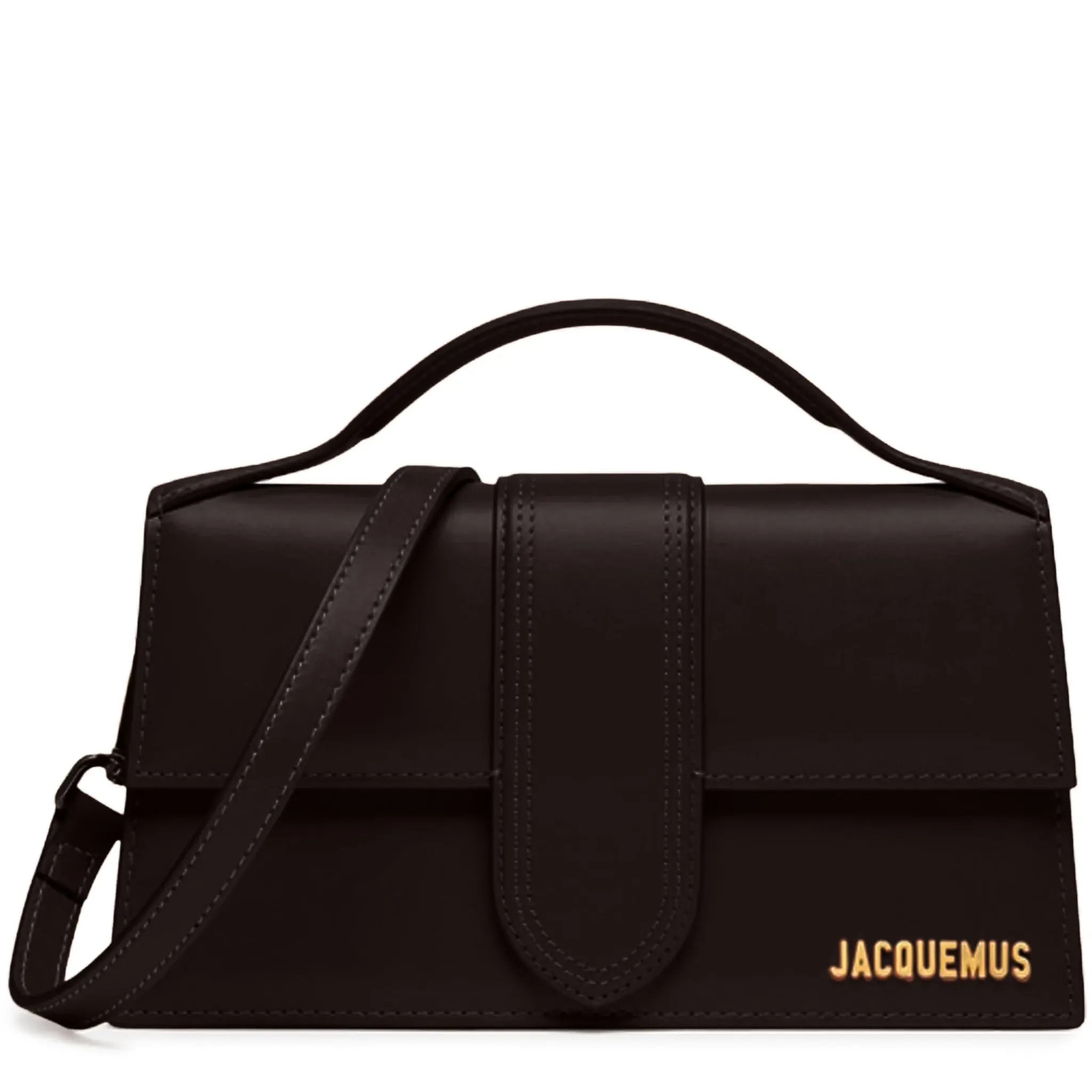 Front View of Jacquemus Large Bambino Dark Brown Crossbody Bag